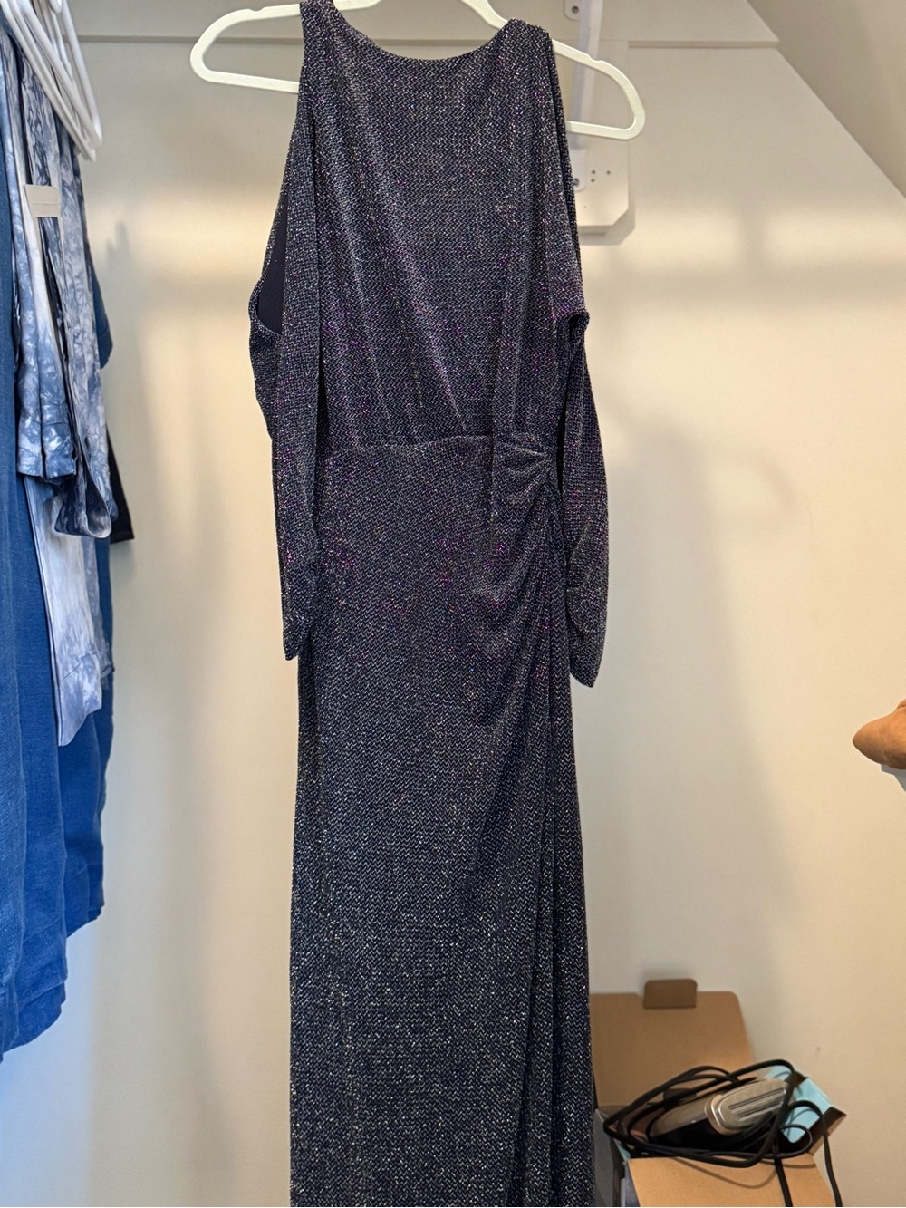 Lauren Ralph Lauren Navy Sparkle Cold-Shoulder Maxi Dress